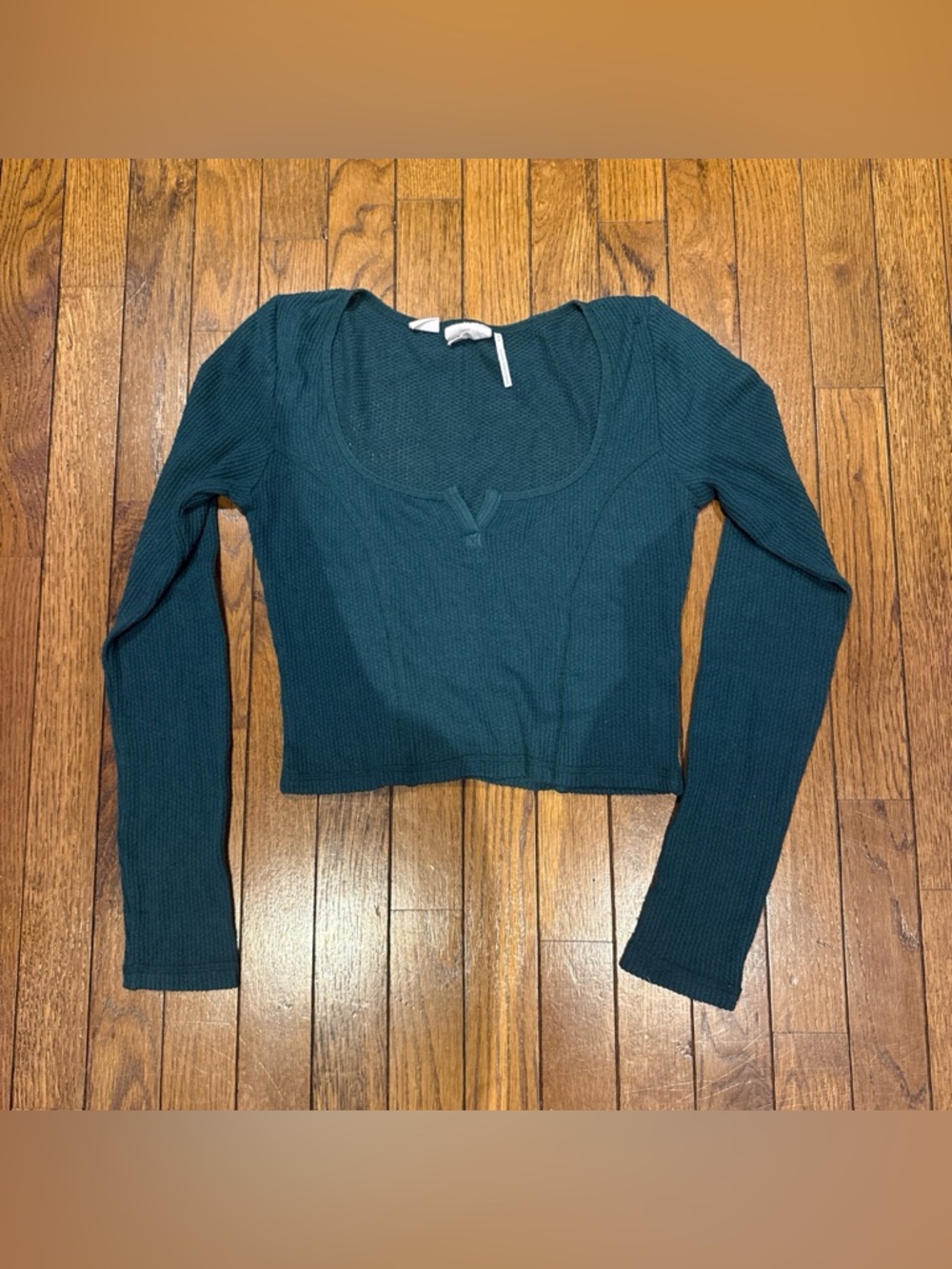 Urban Outfitters Teal Ribbed Scoop Crop Long Sleeve Top